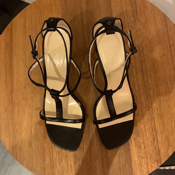 Calvin Klein Collection all leather  t-strap / ankle strap black sandal - Picture 7 of 12